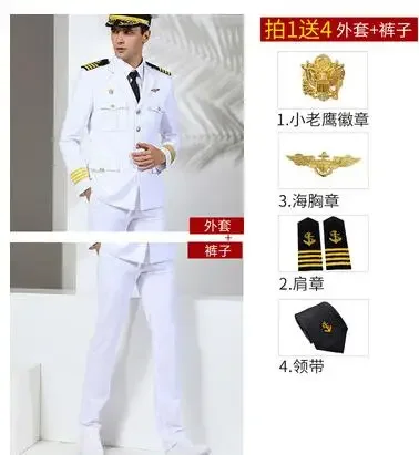 White US Navy Uniform Officer Suit Spring Sailor Men Captain Include Pants Jacket