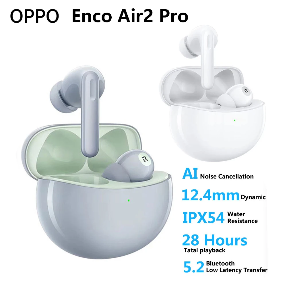 

Original Oppo headset Enco Air 2 Pro Bluetooth 5.2 Earphone ANC Active Noise Cancel 12.4mm Deep Bass Booster IP54 For Reno 8