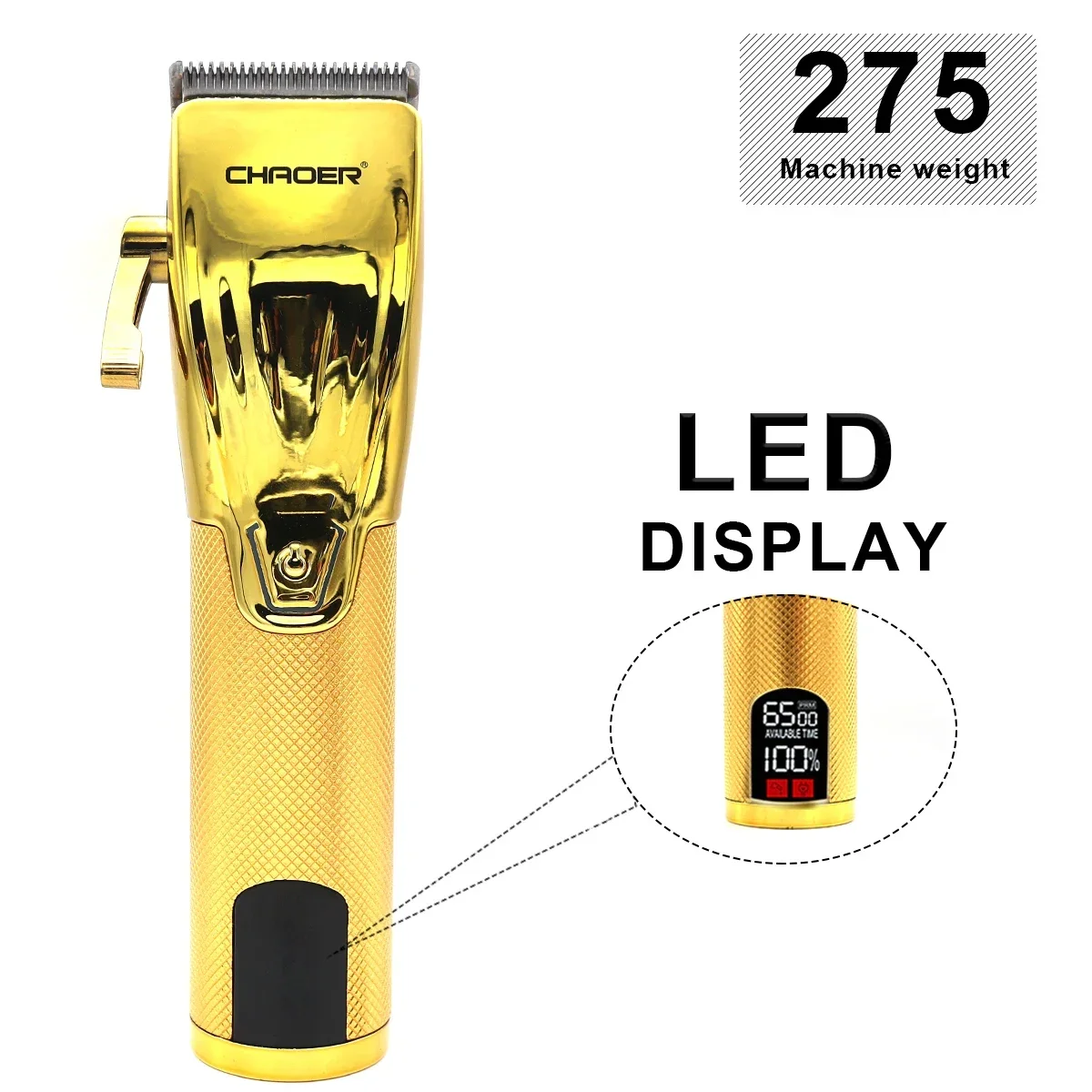 CHAOER C102 Men's Hair Clipper โลหะเต็มรูปแบบจอแสดงผล LED ไร้สายอินเทอร์เฟซ USB ตัดผมมืออาชีพผม Trimmer