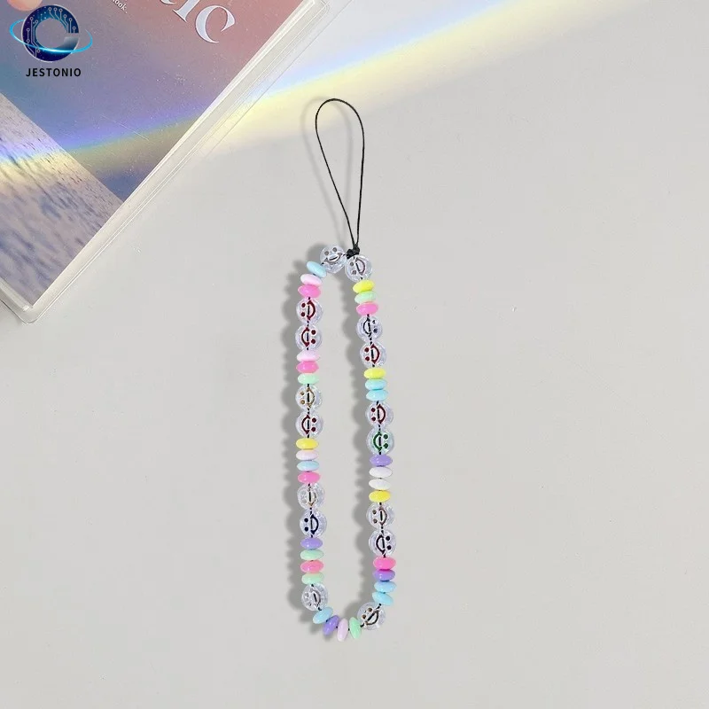 クールな愛の心型携帯電話チェーン、チャームガールズ向け、黒アクリルパールビーズ付きランヤード、ファッションジュエリーギフト、電話用