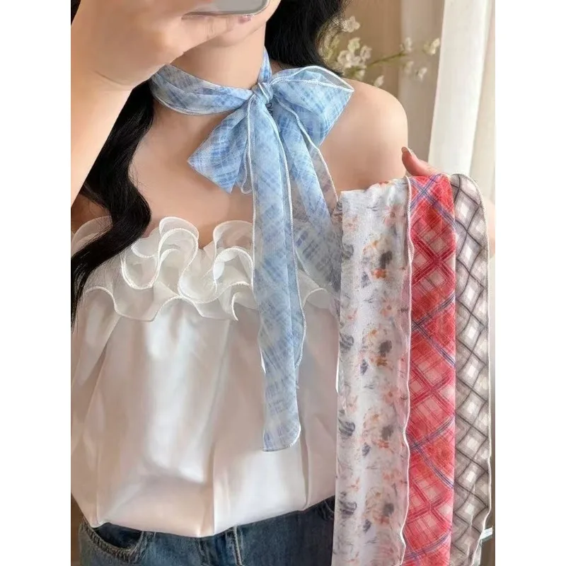 

New Spring/Summer Lightweight Headscarf: Vintage Check and Floral Print Silk Scarf for Women – Headband, Hairband and Wrap Scarf
