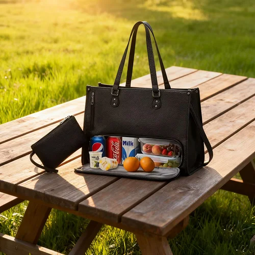 Imagen 1 del producto Bolso Bandolera 2 en 1 para Mujer con Bolsa Pequeña, Bolso Térmico Aislado para Computadora, Bolso de Gran Capacidad para el Almuerzo