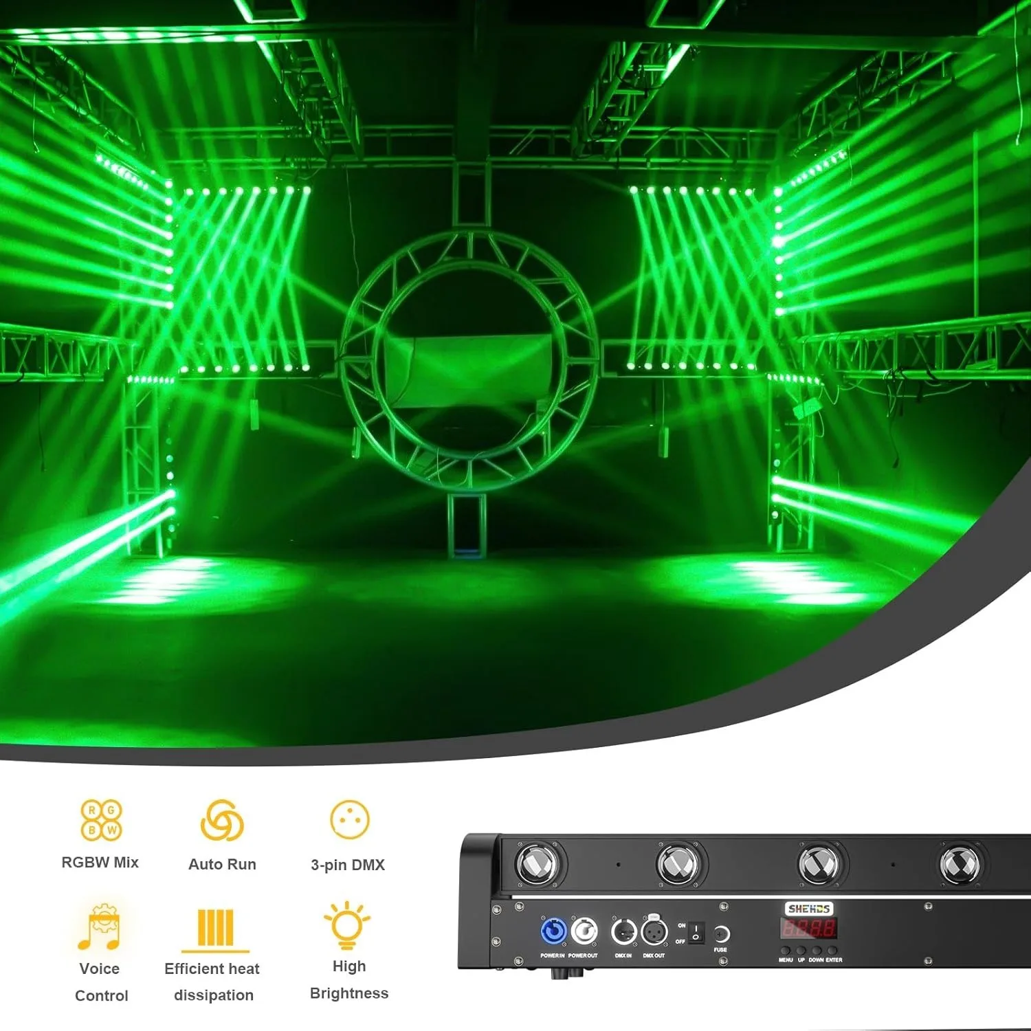 8x12W RGBW 4in1 LED Moving Head Light Bar with Beam Effect, 8° Lens, 180° Tilt, DMX Sound Control for Stage Wedding Disco