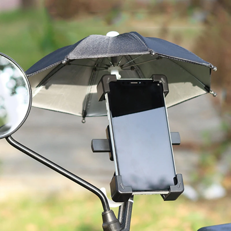 Motorcycle Mobile Phone Holder Sunshade Umbrella Portable Waterproof Polyester Mini Umbrella Decoration Accessories Wholesale