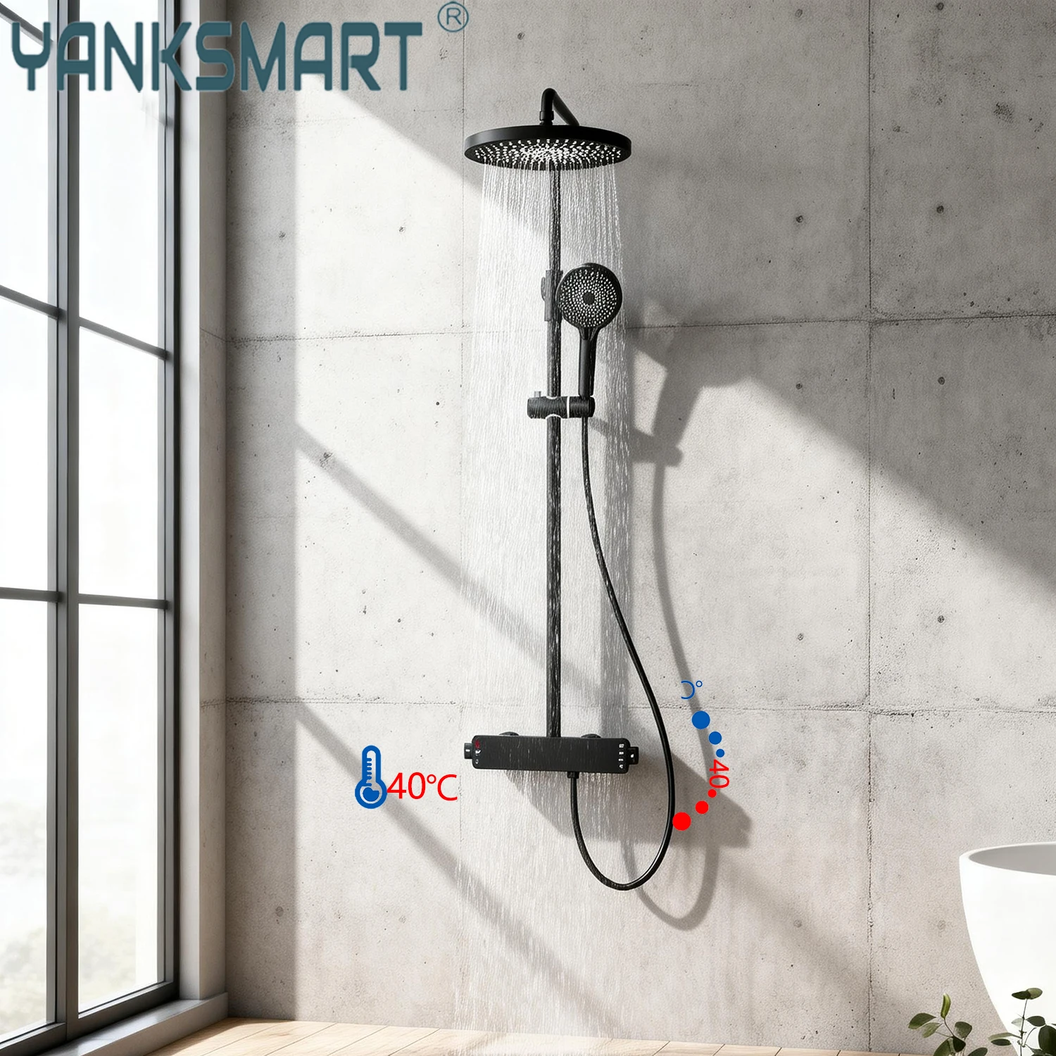 YANKSMART Gold Thermostatic Bathroom Shower System Set luxury 3-way Rainfall Head high quality outdoor faucet shower column