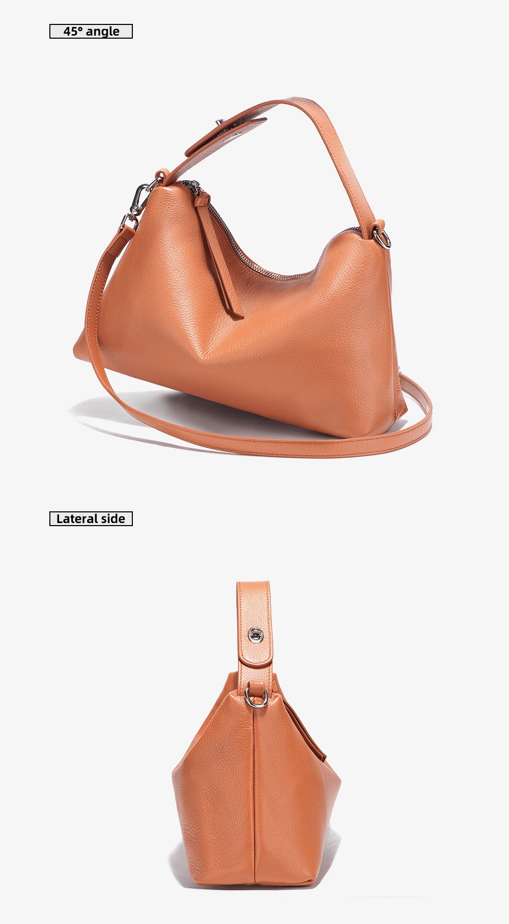 Zency Echtes Leder Tophandle Tasche Mode Hobo Tasche Frauen Schulter Handtasche Umhängetasche Designer Elegante Weiße Satchel Retro Braun – Detail 9