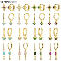 Gold Earrings for women Pierced 925 Sterling Silver Ear Needle Butterfly Pendant Drop Zircon Hoop Earrings Fine Wedding Jewelry