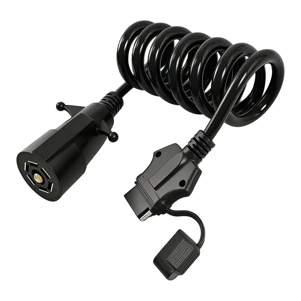 7-Pin Vehicle Side to 5-Flat Trailer Side Wiring Adapter with Dust Cap Strain Relief and Stable Current Handling Capacity