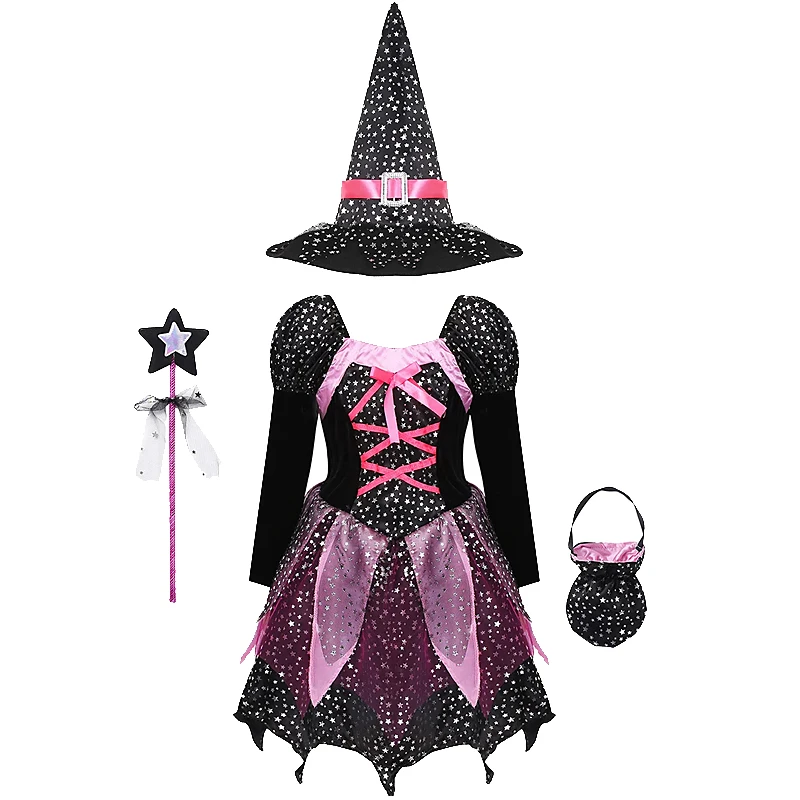 2-12Y Girls Halloween Witch Costume Children Cosplay Vampire Dress Girl Tutu Skirt Kids Carnival Party Clothes Halloween Gifts
