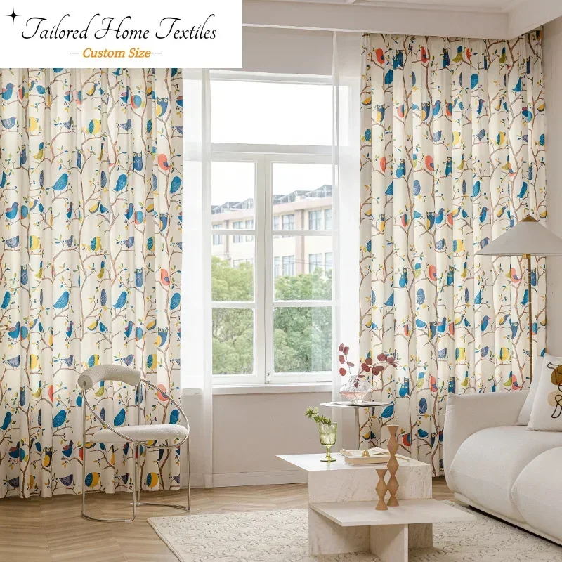 

Fresh Curtains for Living Dining Room Bedroom Polyester and Cotton Printed Curtain Fabric Rustic Country Style White Tulle Decor
