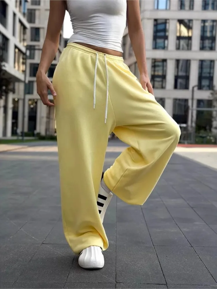 Spring And Autumn Simple Commuting Lace-up Casual Pants New Y2k Women's Personality Street Loose Fashion Waist Wide-leg Trousers