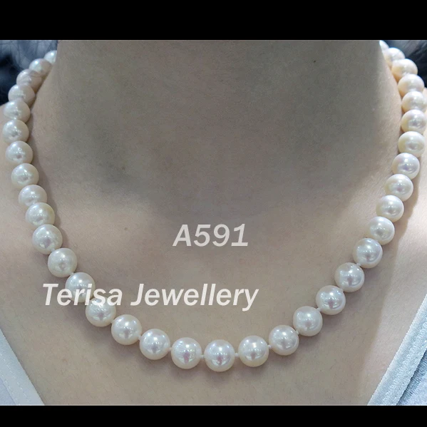 

Wedding Pearl Necklace White Color AA 9-10MM Natural Freshwater Pearl Jewelry Handmade Fashion Jewelry Charming Women Gift