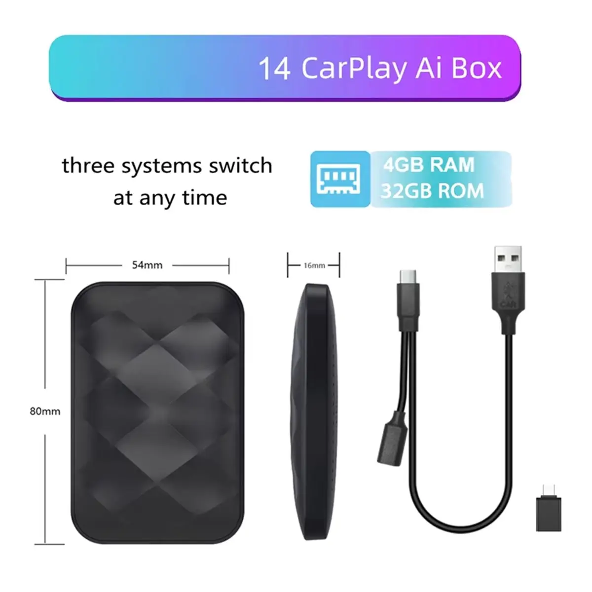New Android 14 3In1 CarPlay Ai Box Wireless Android Auto USB Adapter for Universal TV Box Plug and Play