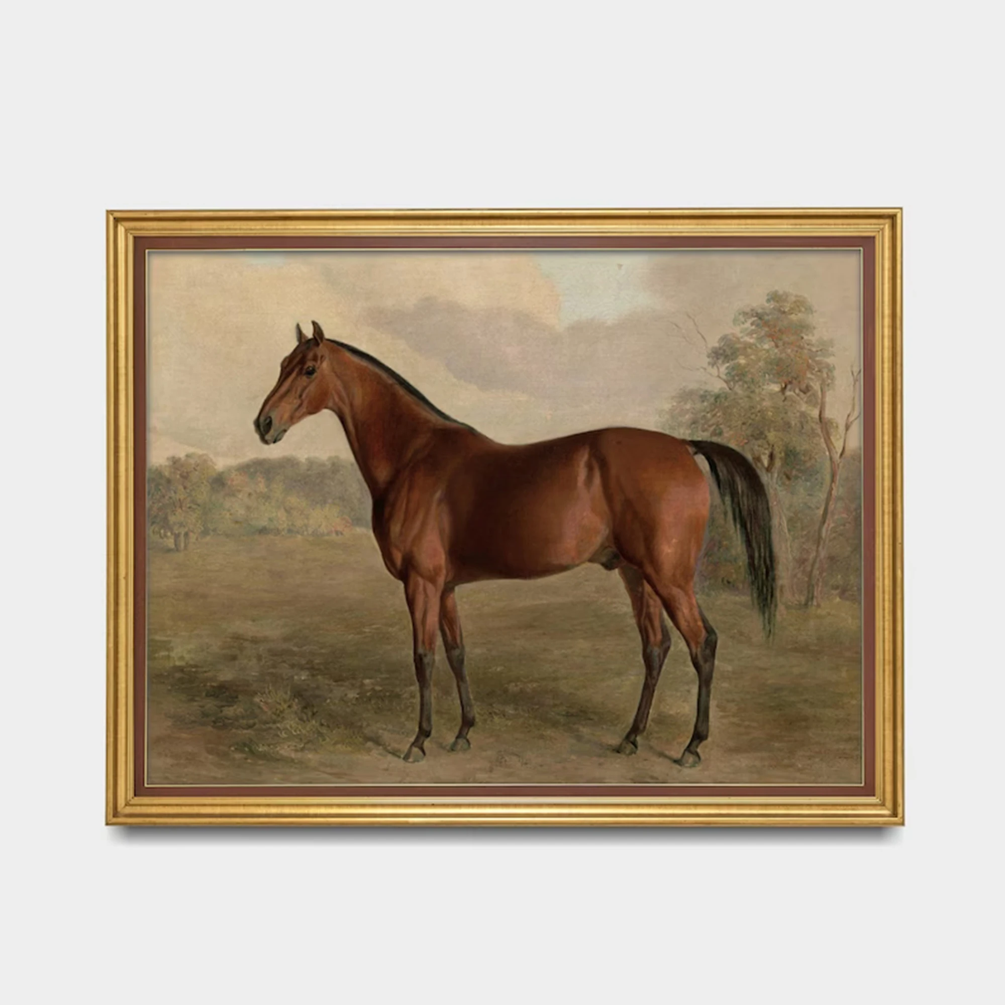 Retro Classic Equestrian Bay Horse Portrait Wall Art Print Canvas Painting Poster Picture For Living Room,Bedroom Home Decor