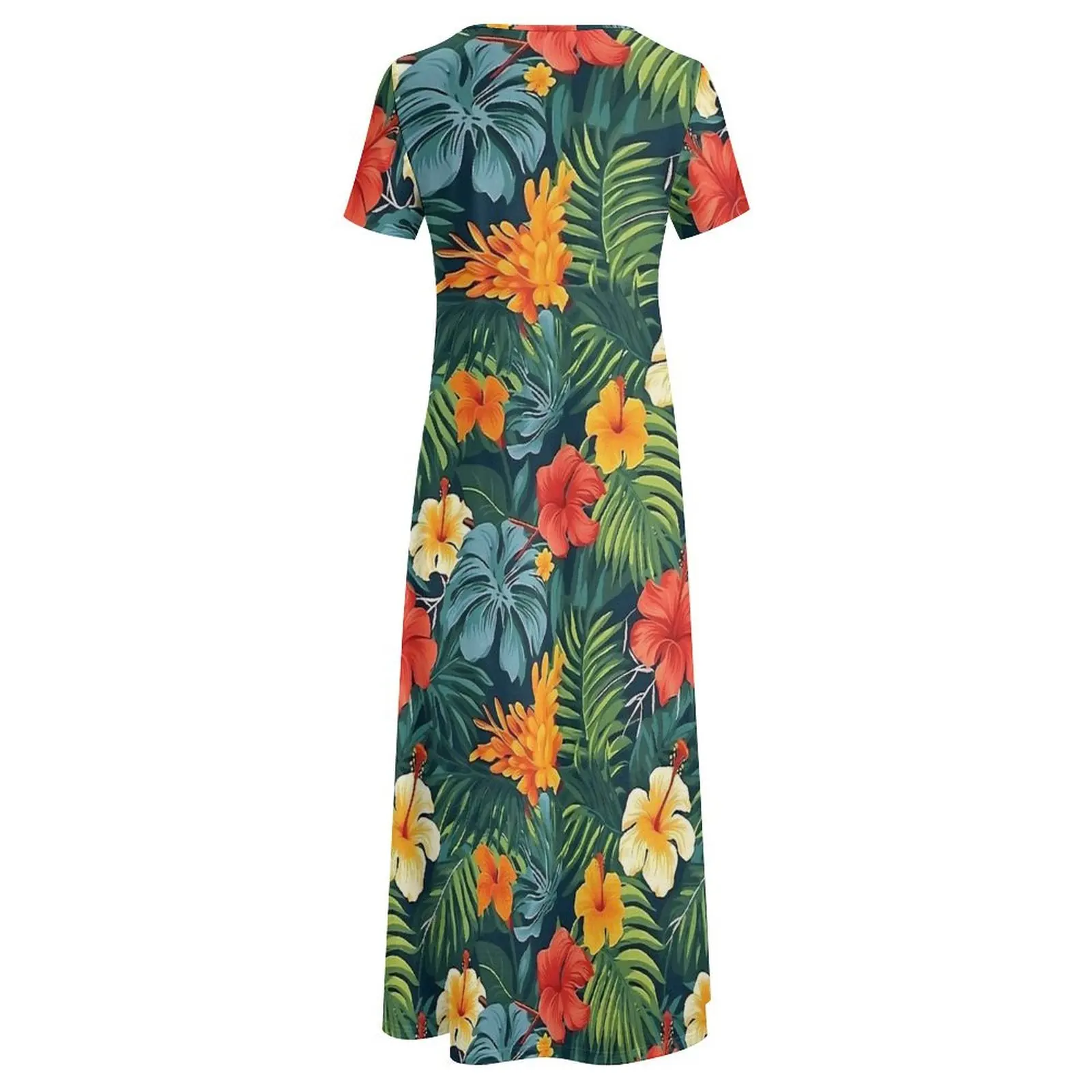 Vestido floral tropical arte floral vintage maxi vestido mulher manga curta street wear boho praia vestidos longos tamanho grande