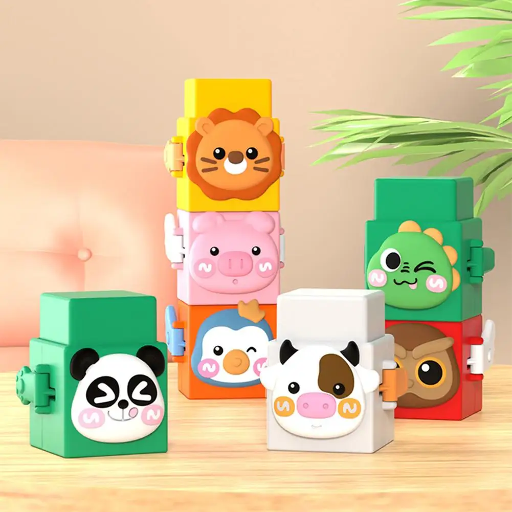 Kids Fine Motor Training Animal Stacking Game Animal Wing Press Decompression Game Building Blocks Toys 3D Cube Animal Bath Toys