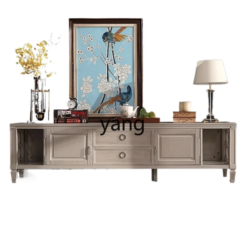 

LMM light luxury light gray red oak all solid wood TV cabinet 2.2 meters living room furniture solid wood floor cabinet
