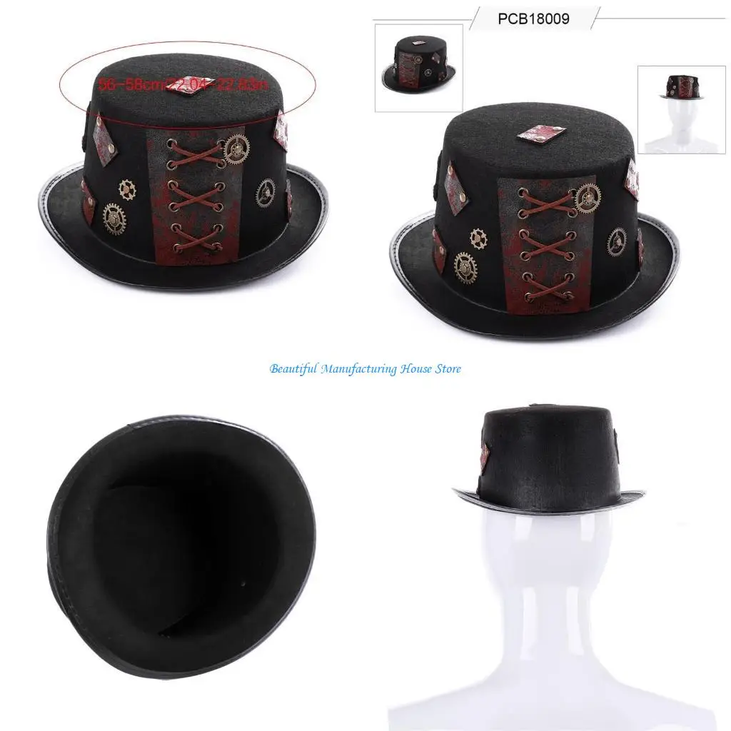 

E56A Victorian Women Fedora Steampunk Hat Halloween Top Hat Gothic Party Supplies