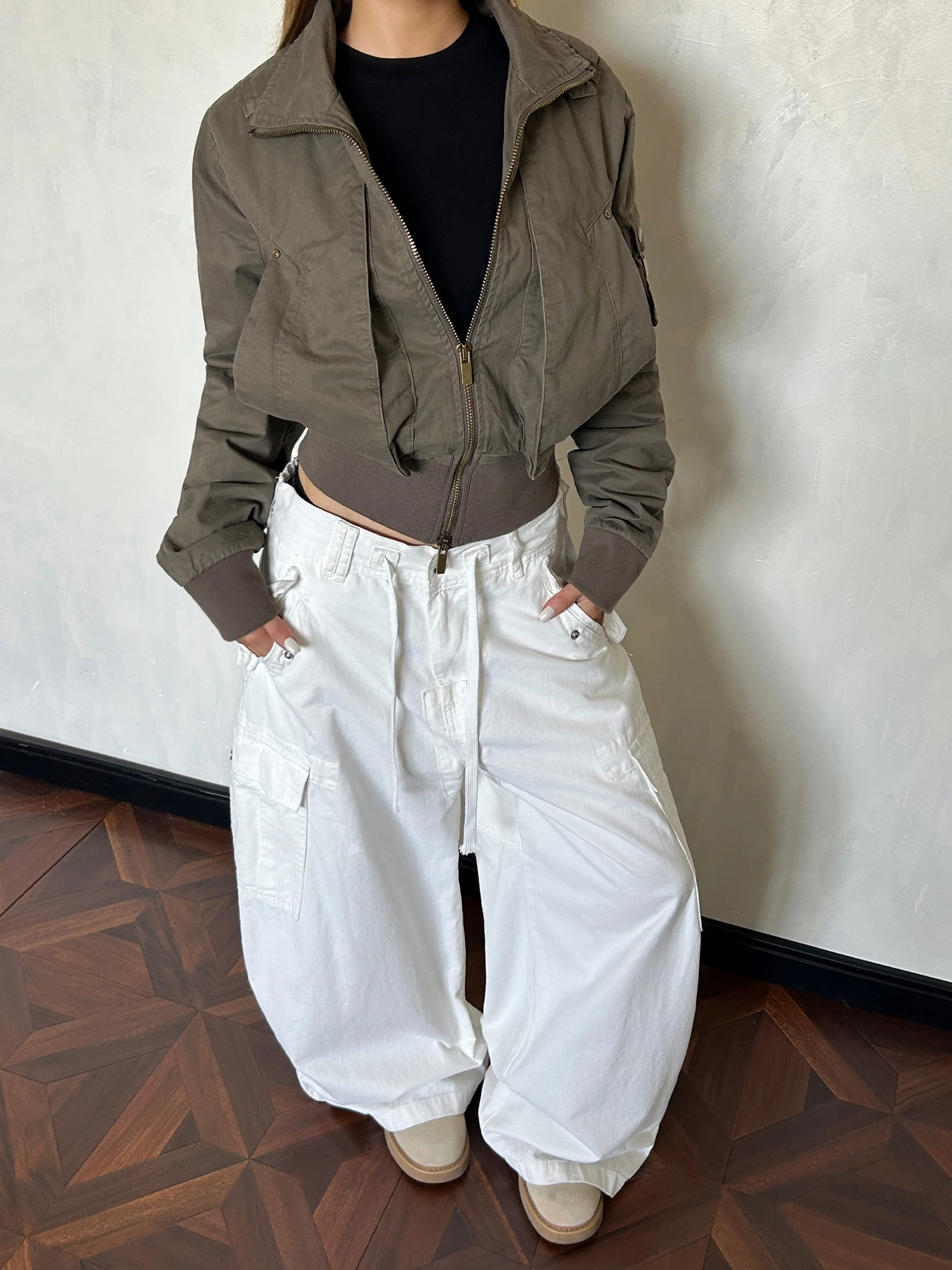 

Американский ретро-молния с несколькими карманами и воротником-стойкой, куртка с застежкой на талии, осенне-зимняя верхняя одежда, женское пальто