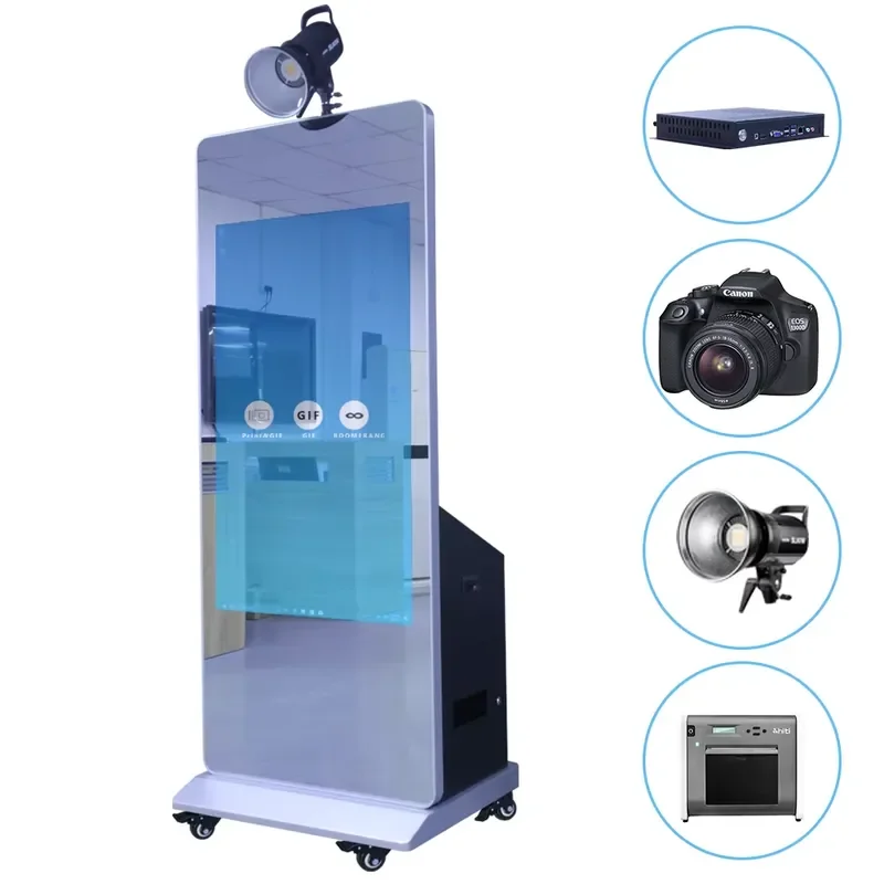 for Big Magic Mirror Photo Booth Machine Instant with Camera and Printer Optional Portable with Wheels
