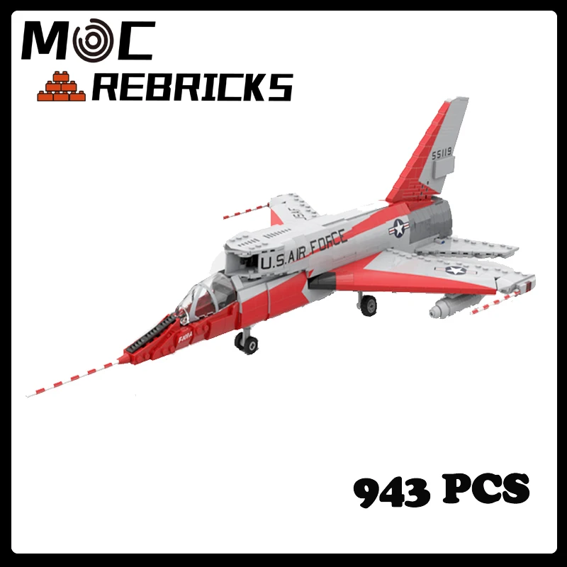 MOC Military Series 1:35 Scale F-107 Ultra Sabre Fighter Model DIY Assembling Bricks Building Blocks Puzzle Toys Kids Xmas Gifts