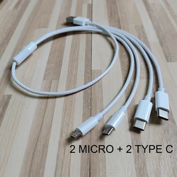 Portable 1 in 4 Out Power Cord Wire USB to 2 Type-C+2 Micro Multi-port Charging Cable Line for Cell Phones Tablets