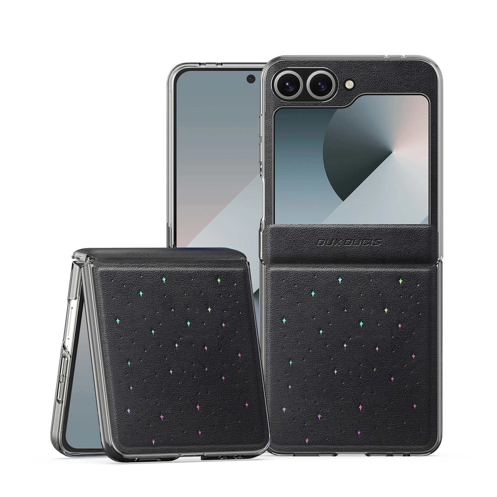 

Для Samsung Galaxy Z Flip6 5G / Galaxy Z Flip7 FE 5G Чехол DUX DUCIS STEX Series Star Pattern из искусственной кожи + чехол для ПК - черный