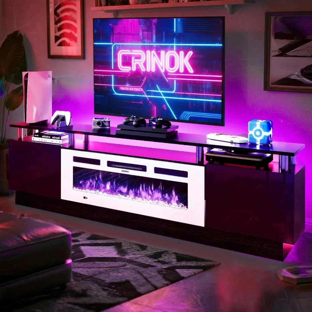 

Fireplace TV Stand with 36 Electric Fireplace, 70 Modern Storage Cabinet TV Stands, TV Console Cabinet High Gloss Enter