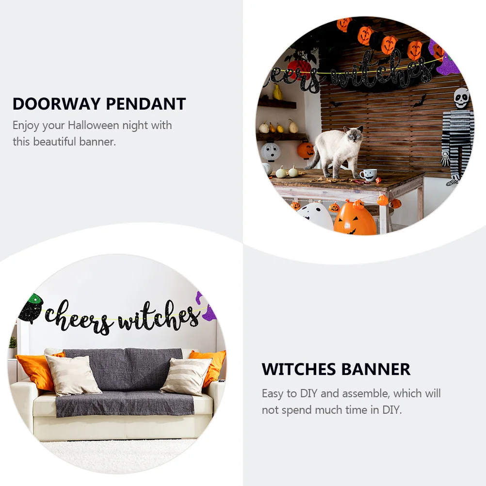

1Set Halloween Witches Banner Durable Paper Plastic Haunted House Decorations Indoor Outdoor Party Supplies Photo Prop