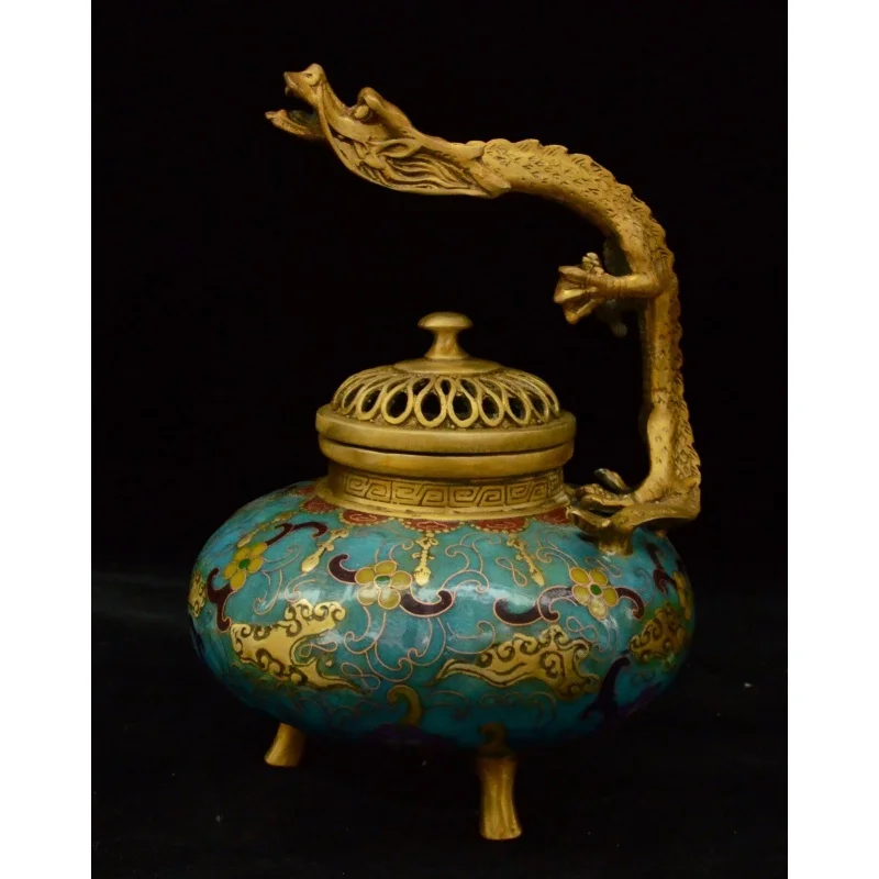 China Tibet Buddhism Brass Cloisonne Enamel Dragon Incense Burner Censer Palace