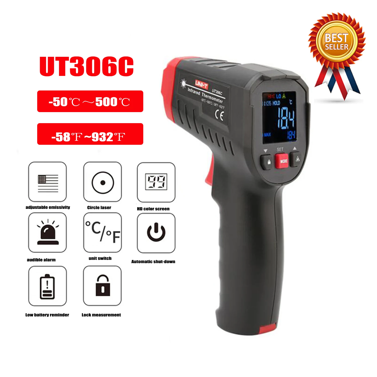 Uni-t-digital sem Contato Termômetro Laser Infravermelho Industrial Medidor de Temperatura Testador de Temperatura Arma Novo Ut306s Ut306c