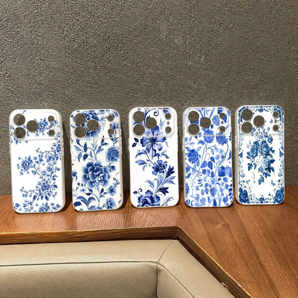 blue and white porcelain  For Magsafe Case for iPhone 17 Air 16 15 14 Plus 13 12 11 Pro Max Magnetic Wireless Charging Cover