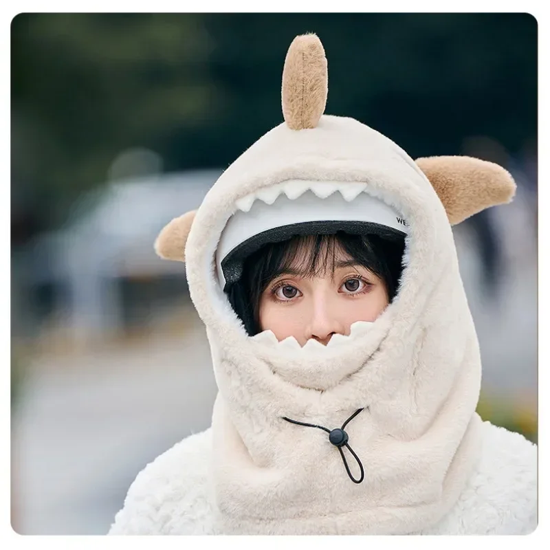 Winter Warm Ski Helmet Cover Comfortable Soft Fleece Skiing Head Warmer Cartoon Cute Cartoon Shark Decorative Helmet Cover Hat