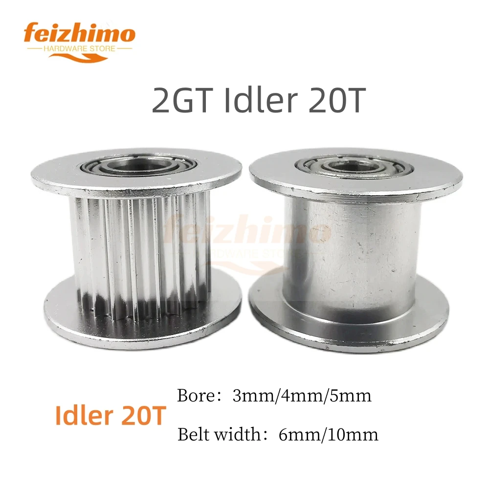 GT2 2GT 20T zęby synchroniczne rozrządu koło pasowe napinacza otwór 3/4/5/mm z łożyskiem nadaje się do paska 6/10mm części drukarki 3D