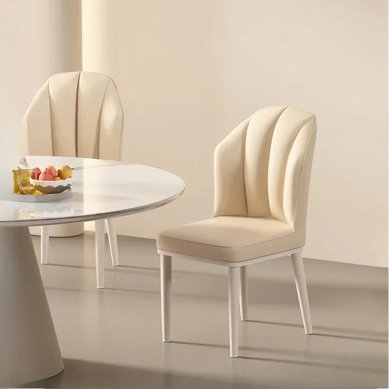 

​​Cream Dining Chair - Modern Minimalist Lounge Chair with Wooden Legs, Mid-Century Accent Chair for Living Room & Dining Room
