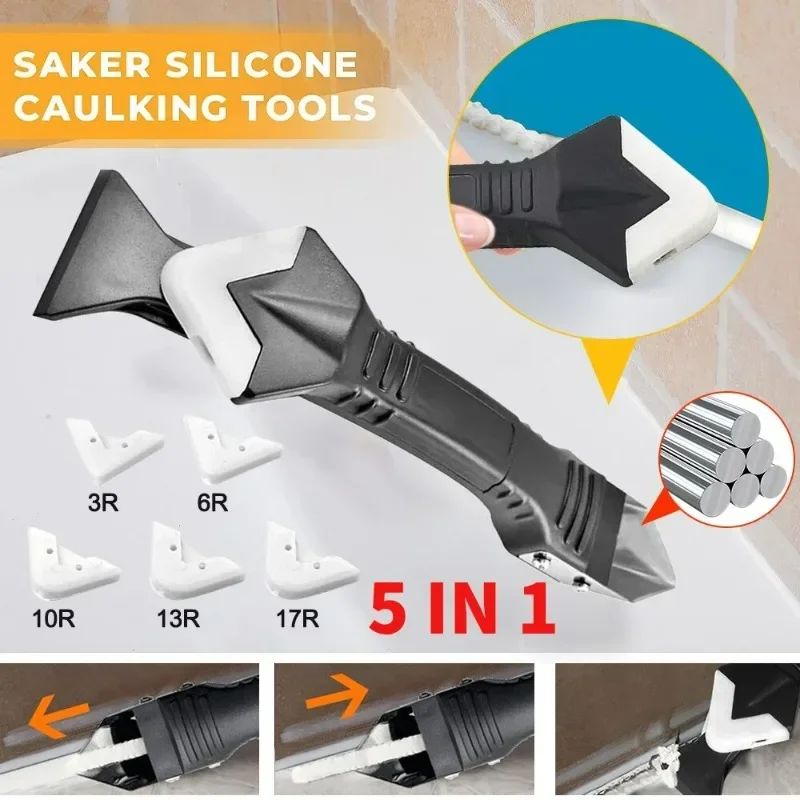 

5 In 1 Silicone Scraper Sealant Smooth Remover Tool Set Caulking Finisher Smooth Grout Kit Floor Mould Removal Hand Tools Set