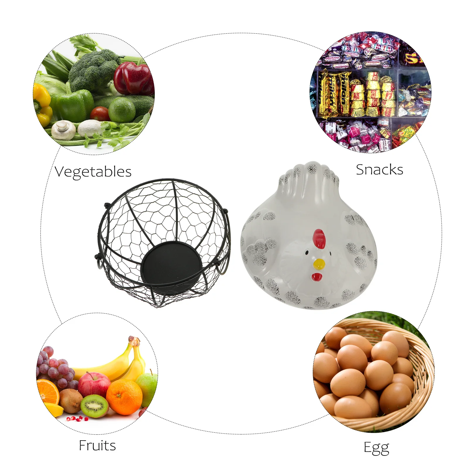 

1Pcs Chicken Design Egg Basket Ceramic Iron Snack Holder Kitchen Living Room Decoration Chicken Design Egg Baskets