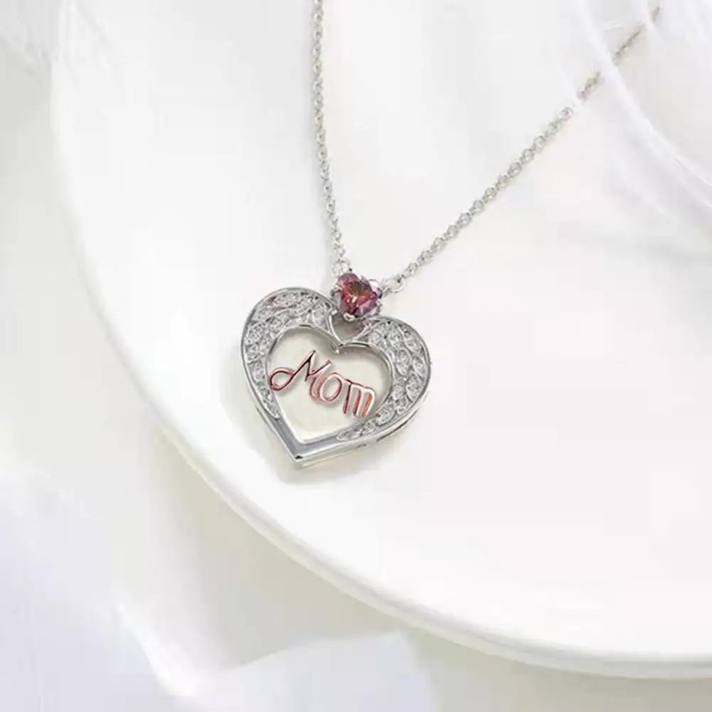 High-quality Necklace Mom Necklace with Faux Crystal Heart Pendant Angel Mother Chain Jewelry Mother's Day Gift for Mom Grandma
