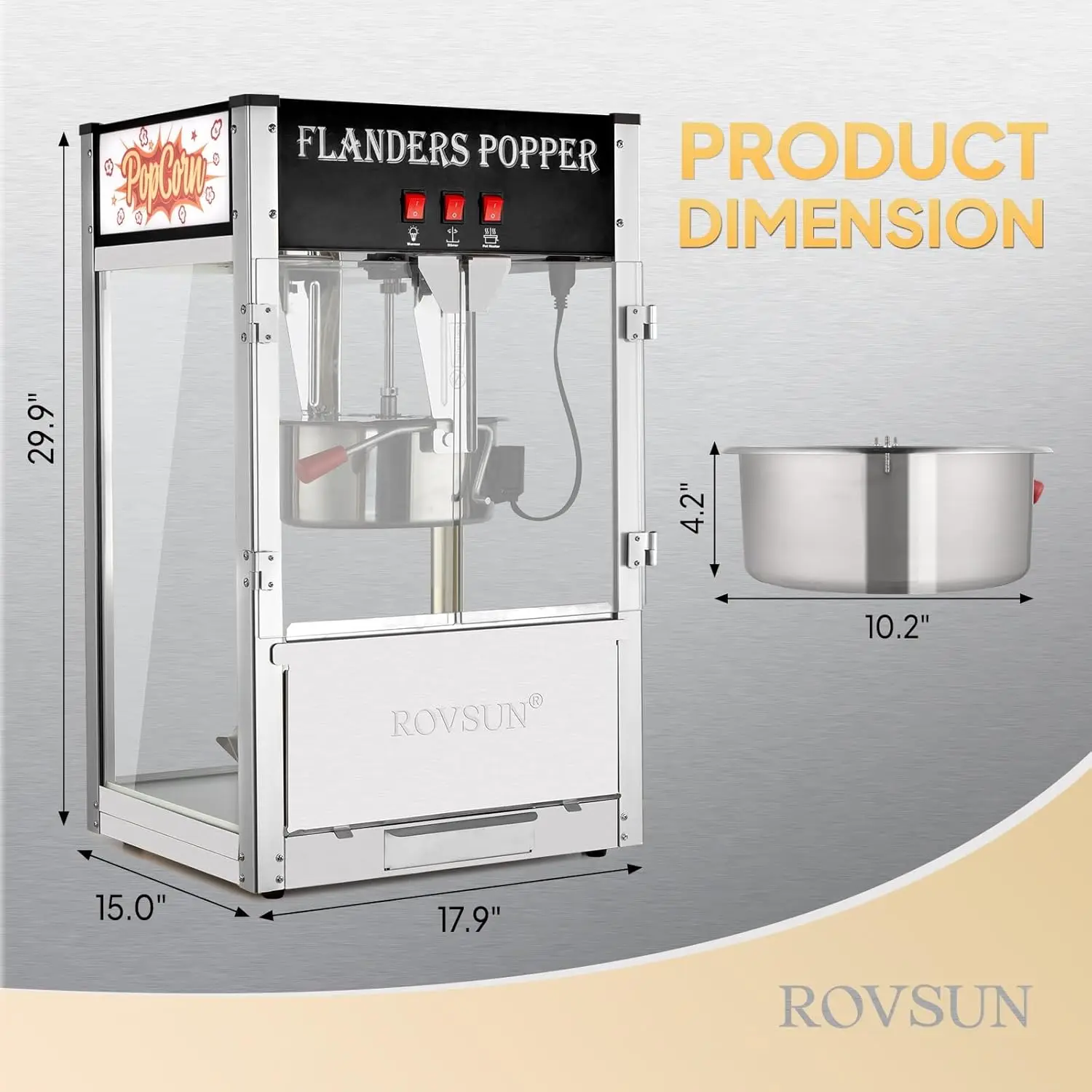 ROVSUN Popcorn Machine with 12 Ounce Kettle Makes, Countertop Popcorn Maker w/Stainless Steel Scoop, Oil Spoon & 3 Popcorn Cups