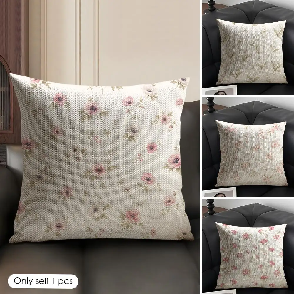 Vintage Wildflowers Girl Ins Cushion Cover Natural Linen Organic Fabric Double-Sided Printing Sofa Home Decor Gift Pillow Case
