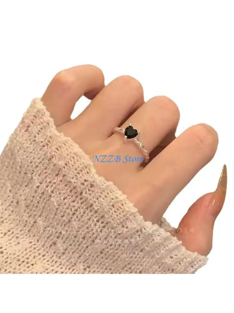 

T21F Sophisticated Women Geometric Heart Zircon Rings Adjustable Opening Rings Finger Jewelry Present for Fashion Enthusiasts