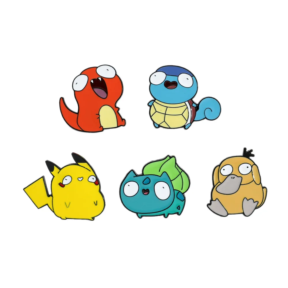 Cartoon Kawaii Anime Emaille-Anstecknadeln Niedliche Psyduck Pikachu Charmander Brosche Metall-Abzeichen für Hut-Pins Accessoires Geschenke