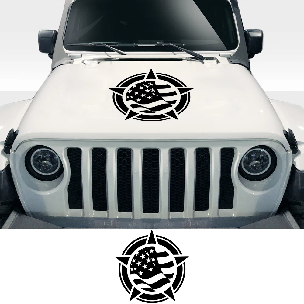 

Car Hood Cover Vinyl Film Stickers For Jeep Wrangler JK JL TJ YJ Auto Bonnet Graphics Flag Star Decor Decals Tuning Accessories