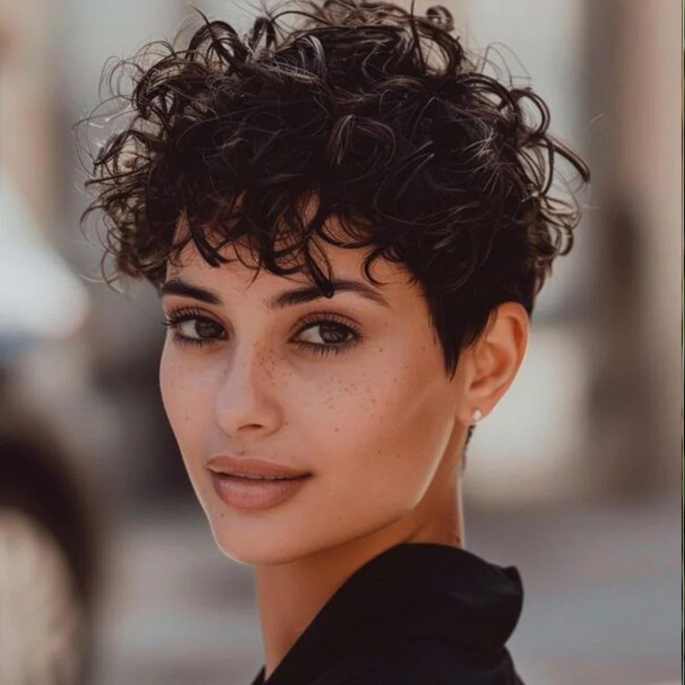 الأفرو روز مجعد الباروكات عابث قطع شعر مستعار خصلات الشعر المستعار الإنسان للنساء السود قصيرة نطاط مجعد بوب شعر مستعار مع الانفجارات آلة كاملة #3