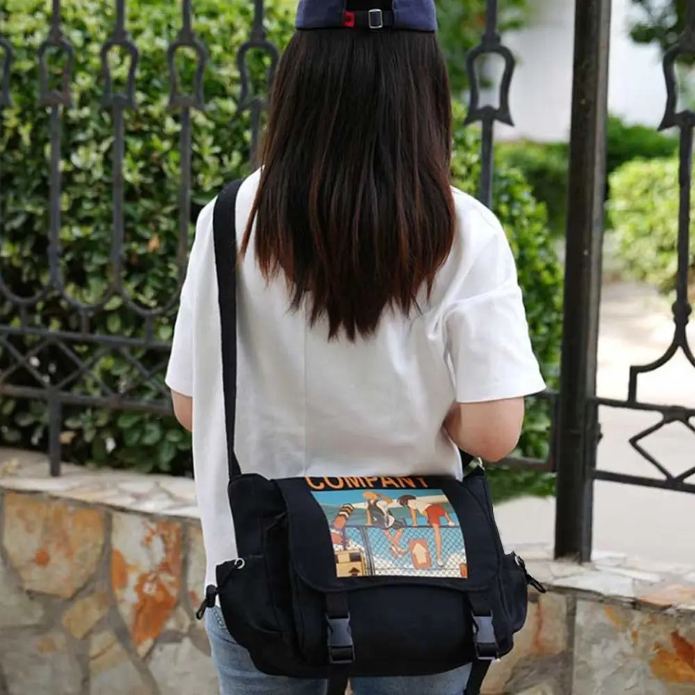 

Casual Square Men Crossbody Bag Print Couple Style Nylon Shoulder Bag Multi-Pockets Multifunctional Messenger Bag Travel