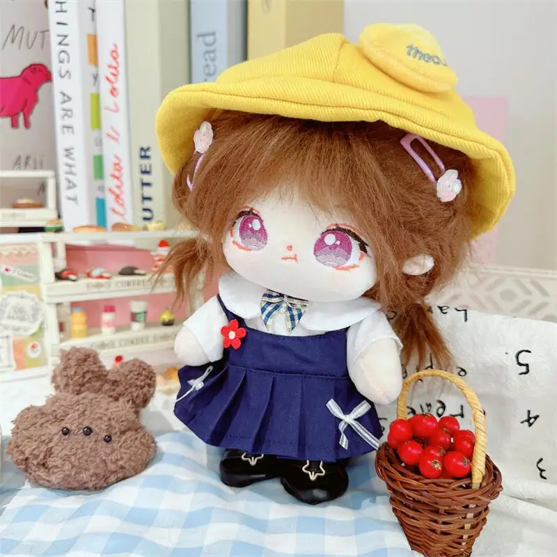 

20cm Cute Good Girl Cotton Plush Doll Kawaii Dark Blue Skirt Students Idol Dolls Outfit Accessories Anime Soft Kids Toys Gifts