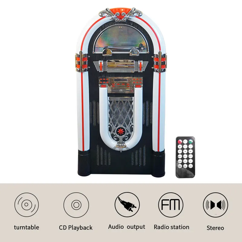 LED Colorful Flashing Light  Vinyl Record  Lp Turntable Player FM Radio CD Player Bt Speaker Jukebox Machineretro Jukebox
