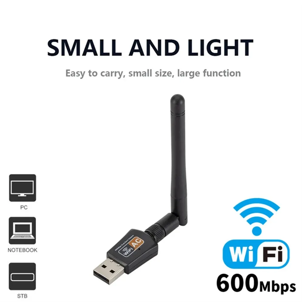 듀얼 밴드 USB 와이파이 어댑터, 무선 네트워크 카드, PC용 동글, 600Mbps, 2.4GHz + 5GHz