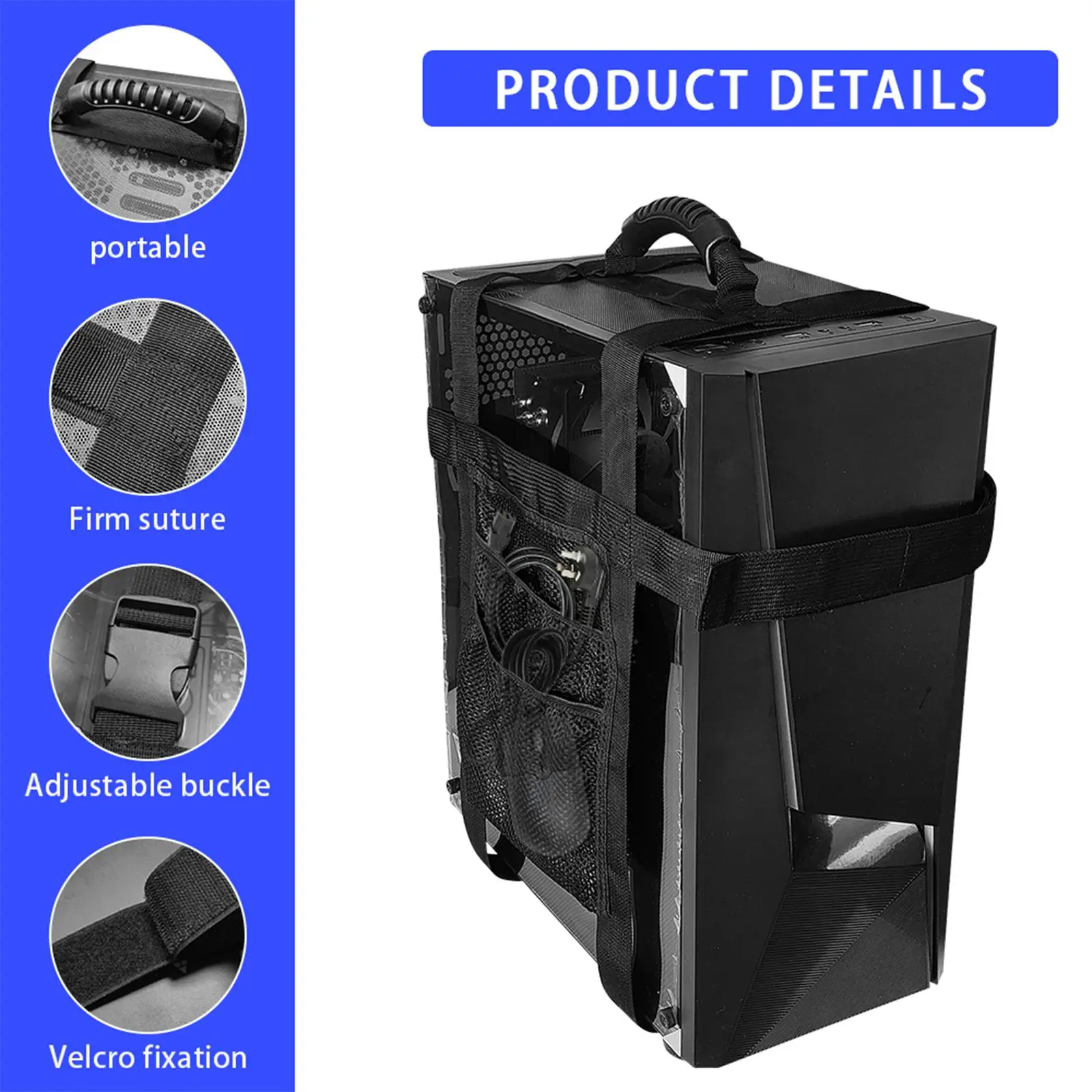 PC Tower Carrying Strap Sturdy with Pockets for Cable Computer Accessories