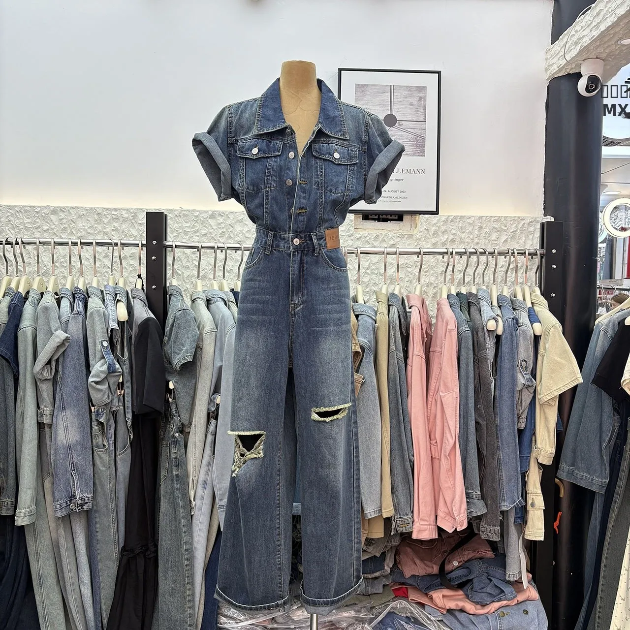 

Ретро джинсовый комбинезон с завышенной талией, широкими штанинами и вырезами на воротнике, летний модный женский комбинезон